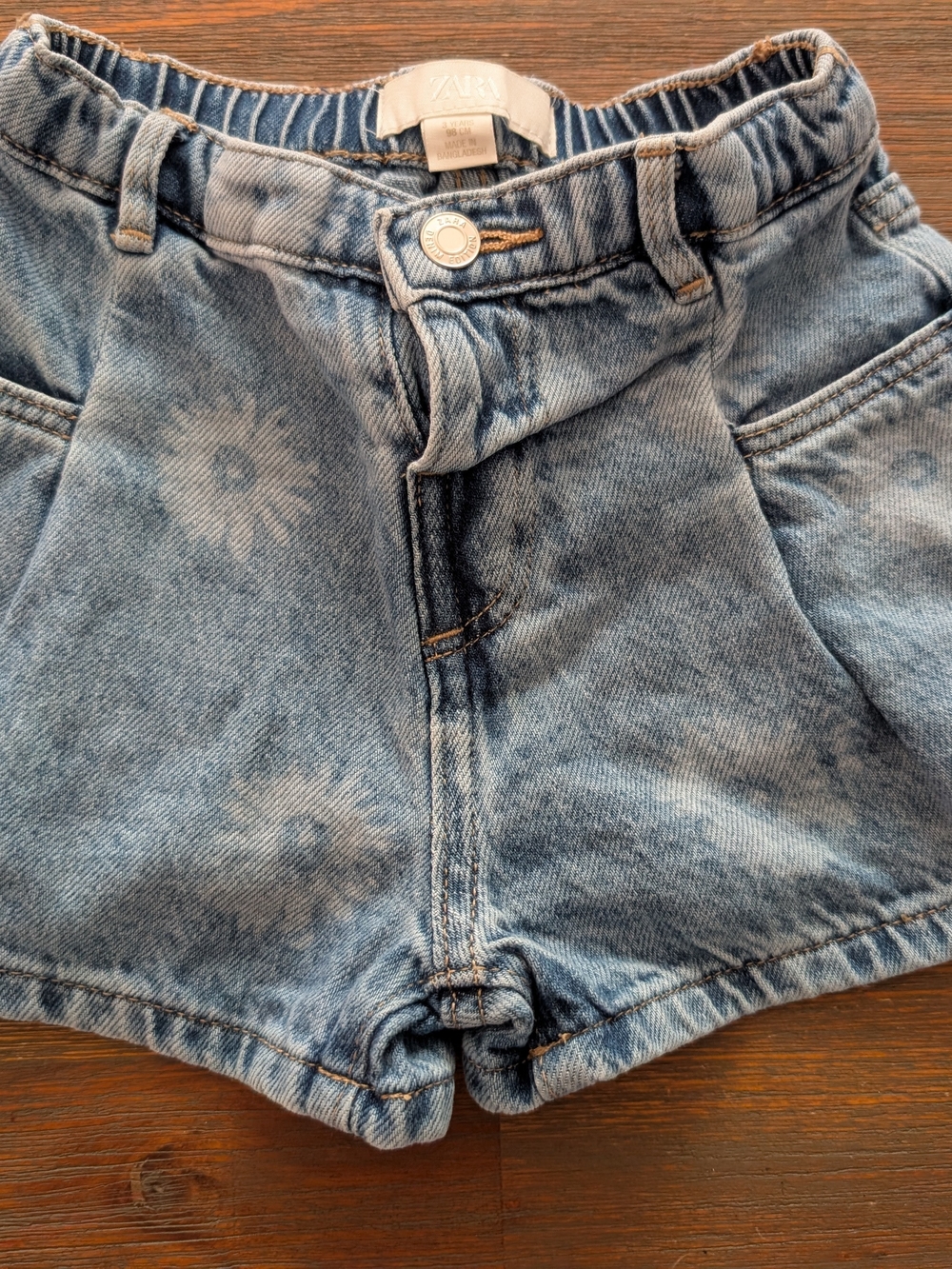 Zara Blue Denim Floral-Wash Shorts